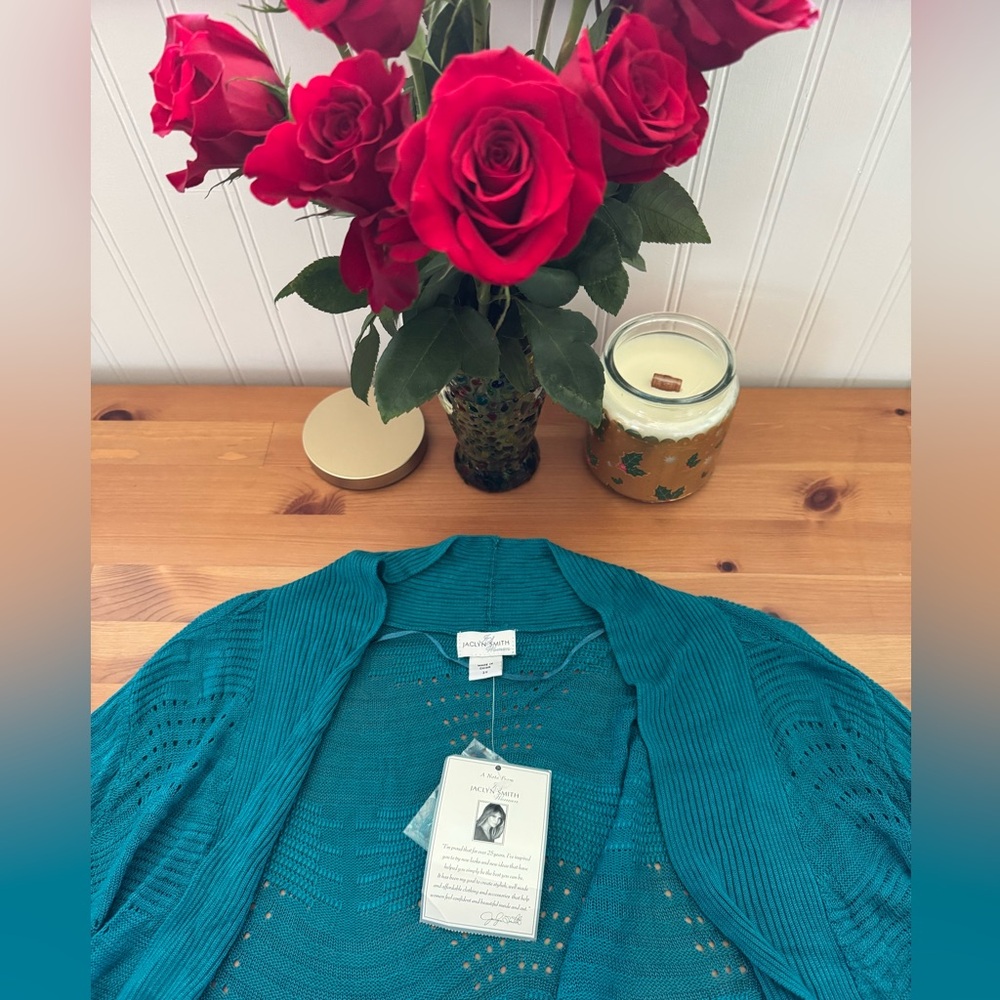 Jaclyn Smith Teal Textured Open Shrug Size 2X New With Tags